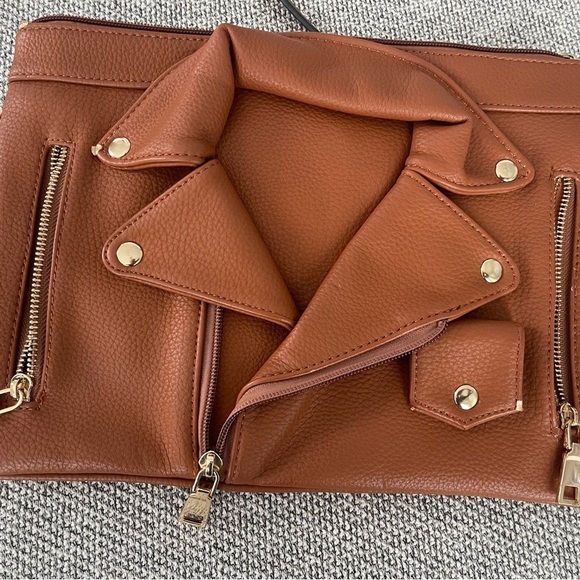 Motorcycle Jacket Brown Faux Leather Women's Cross Body Bag - Picture 11 of 16